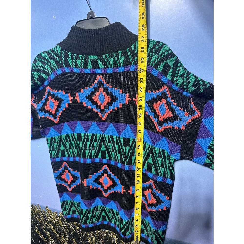 Vintage 1992 Croquet Club Acrylic Knit Pullover Turtleneck M Bright Colors - Picture 3 of 6
